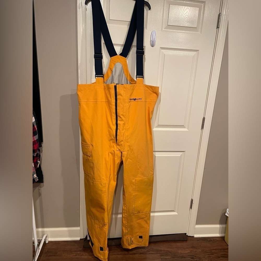 Henri Lloyd Yellow Sailing Boating Bib Pants with Navy Straps
